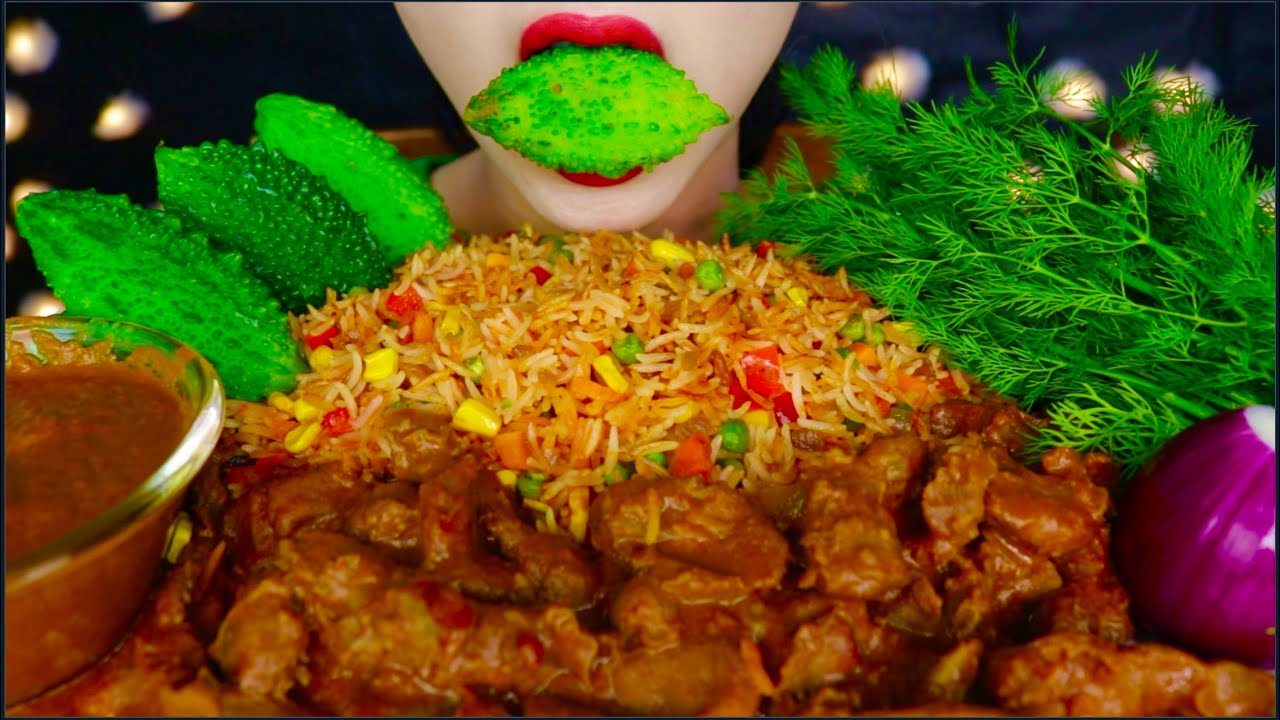 ASMR SPICY CHICKEN GIZZARD CURRY, SCHEZWAN FRIED RICE, NASI GORENG, BITTERGOURD, DILL ONION 咀嚼音 | 먹방