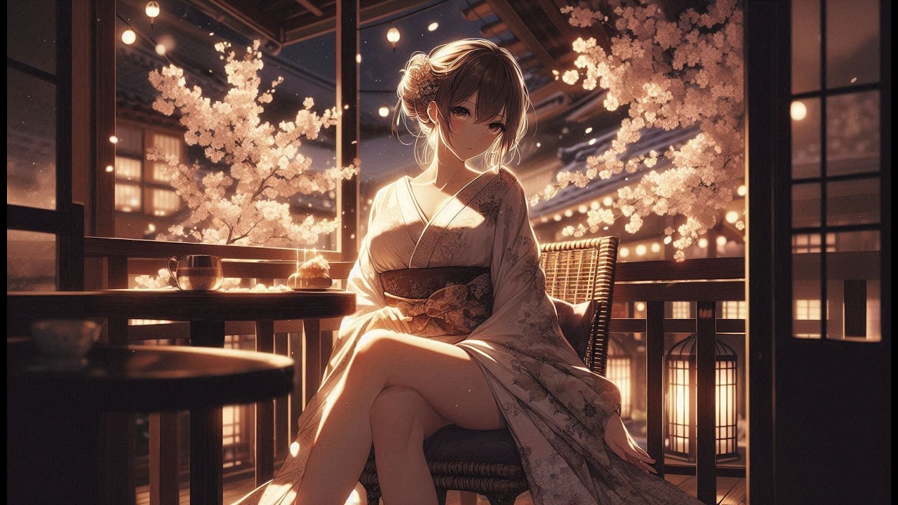 Kimono Girl in Night Feast with Cherry Blossoms 🌸