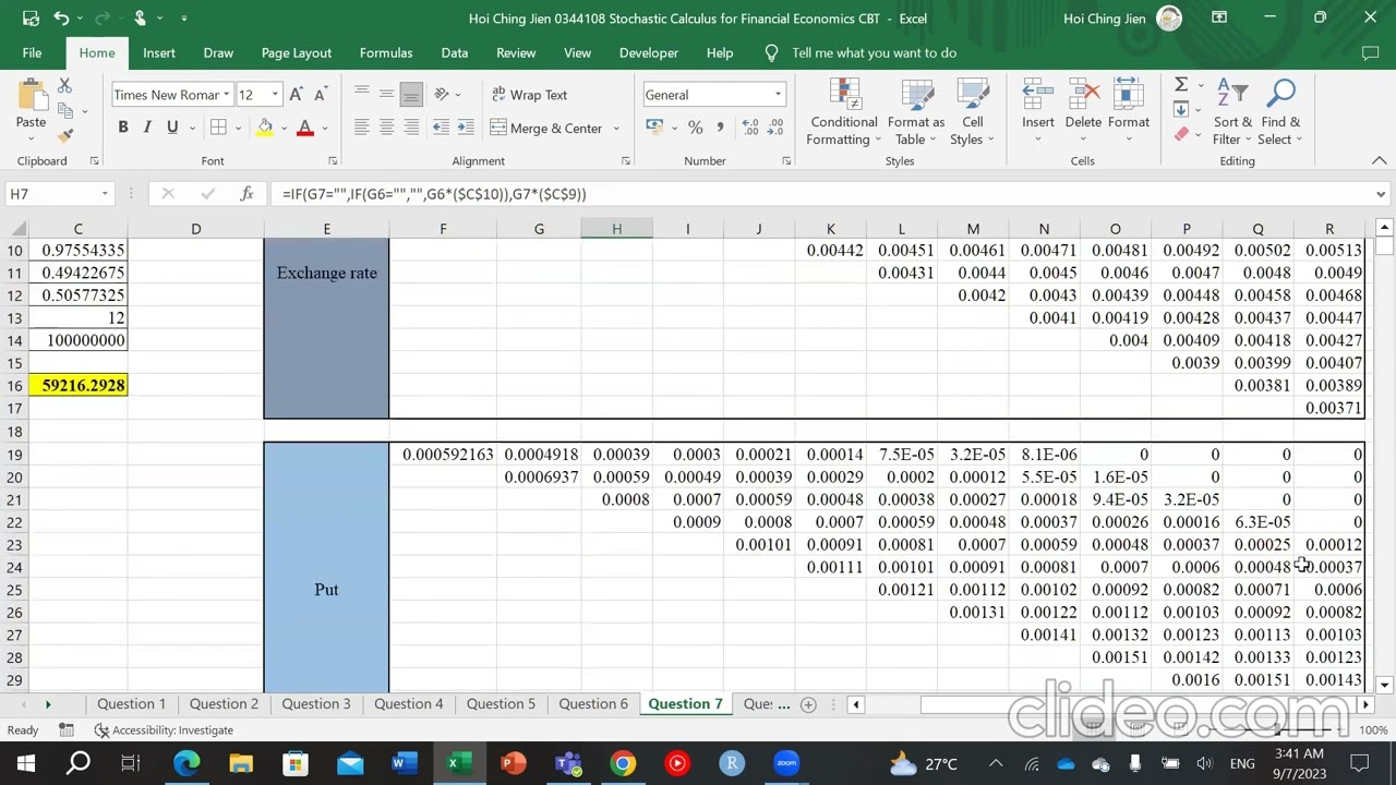 Stochastic Calculus for Financial Economics CBT Q1,7