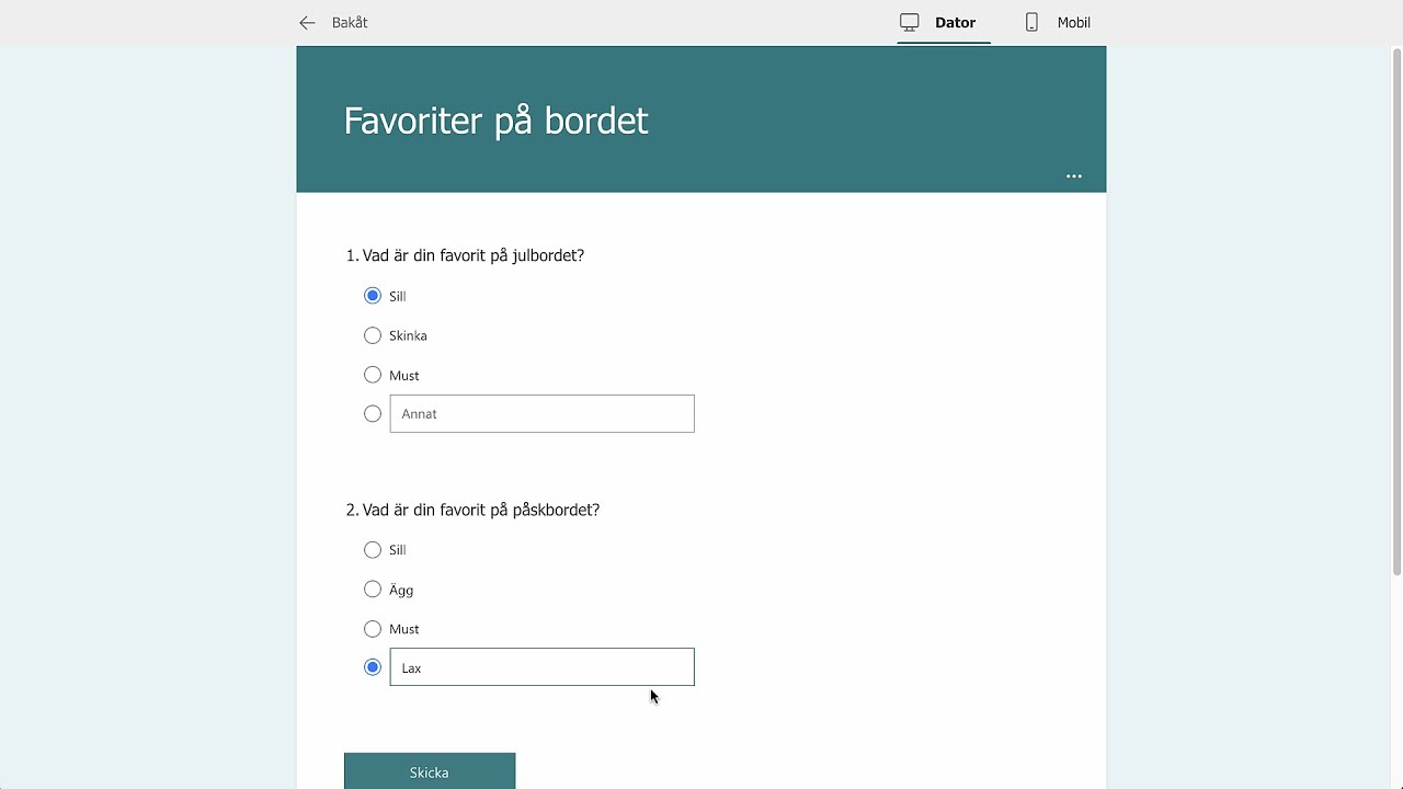 Enk&auml;t p&aring; fem minuter i Microsoft Forms