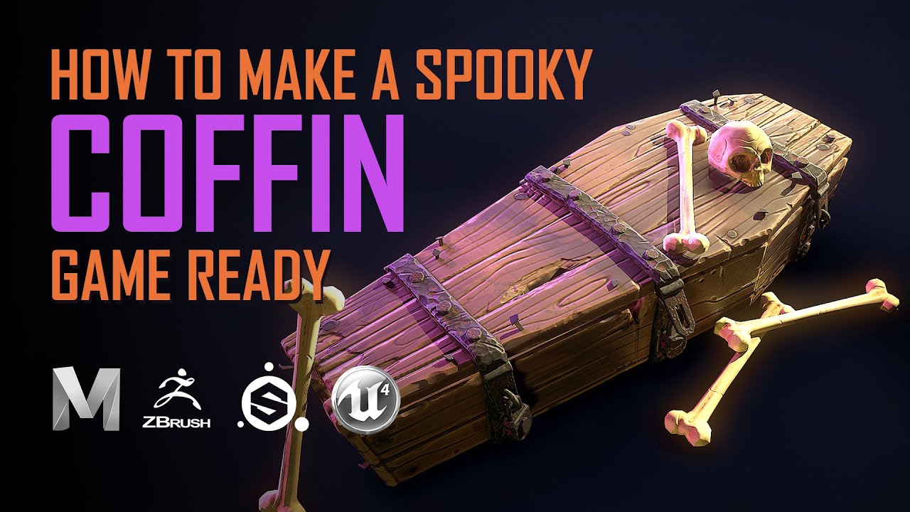 [3D]How to Make a SPOOKY COFFIN! - Halloween Game Ready Asset - Maya - Zbrush - SPainter - UE4 -