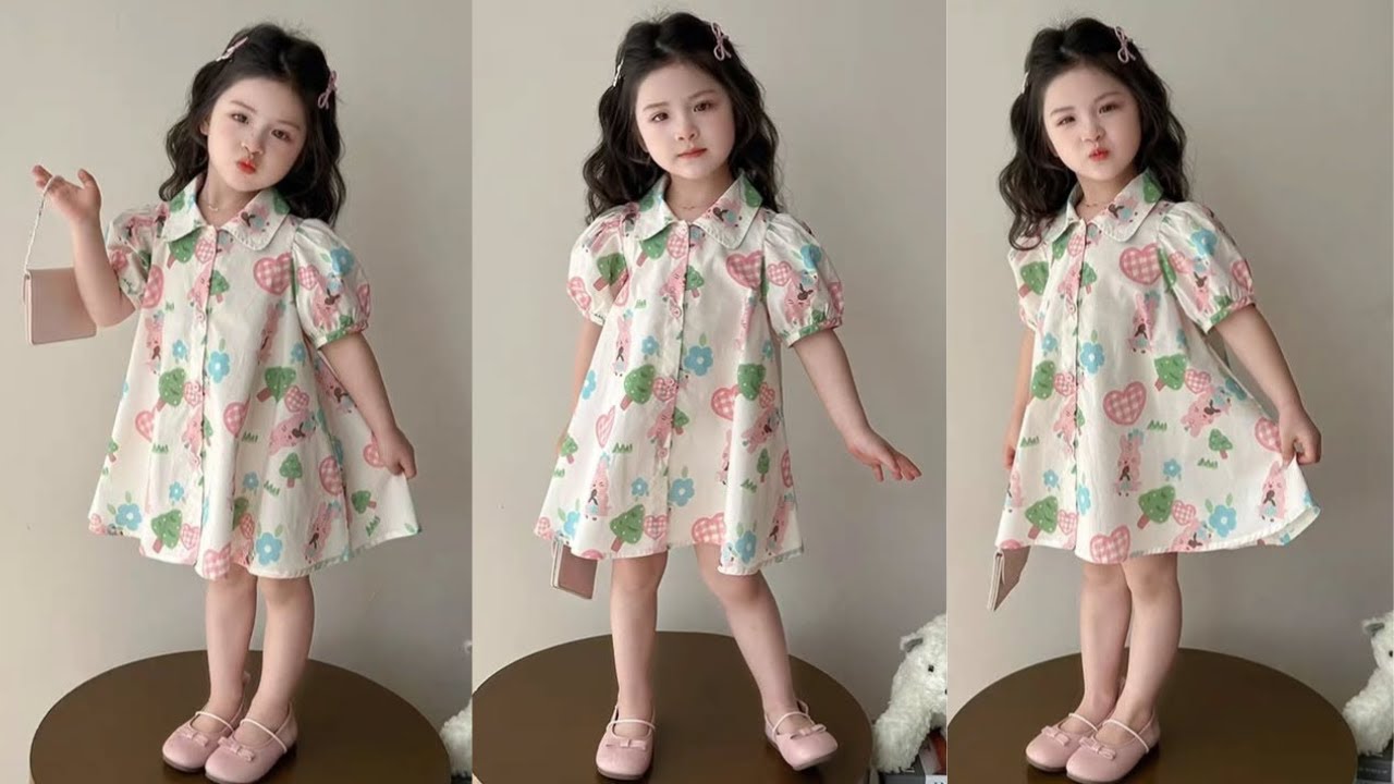 Korean style front slit button placket baby girl frock/top cutting and stitching|Baby dress design
