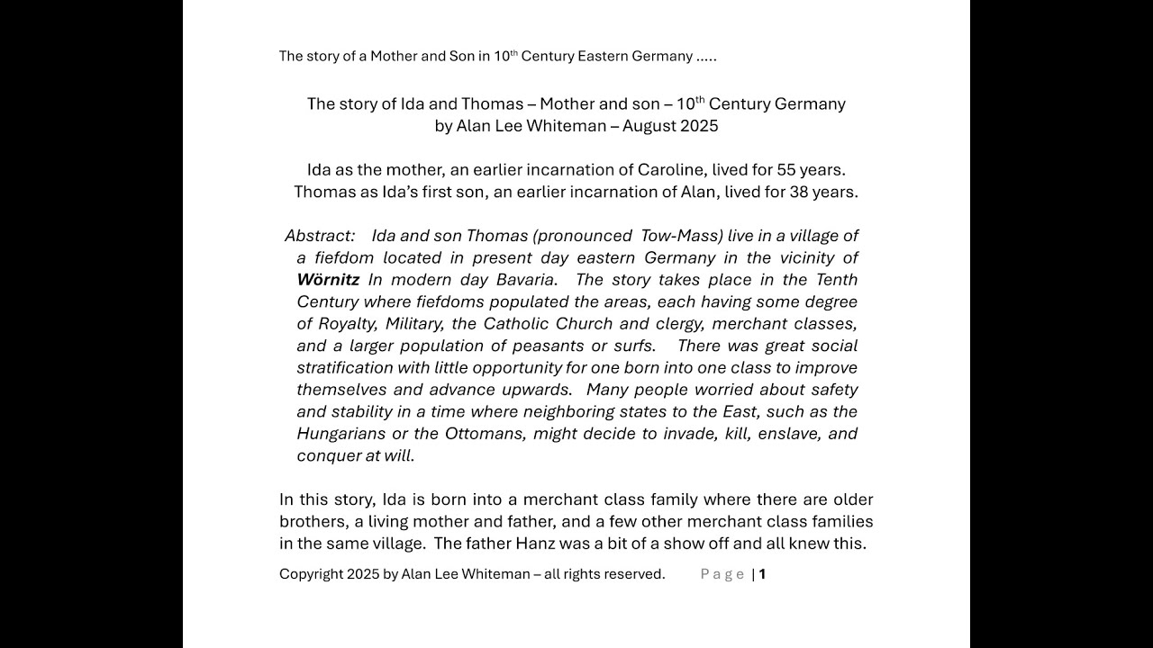 A past life story of Caroline and Alan in tenth century Germany.