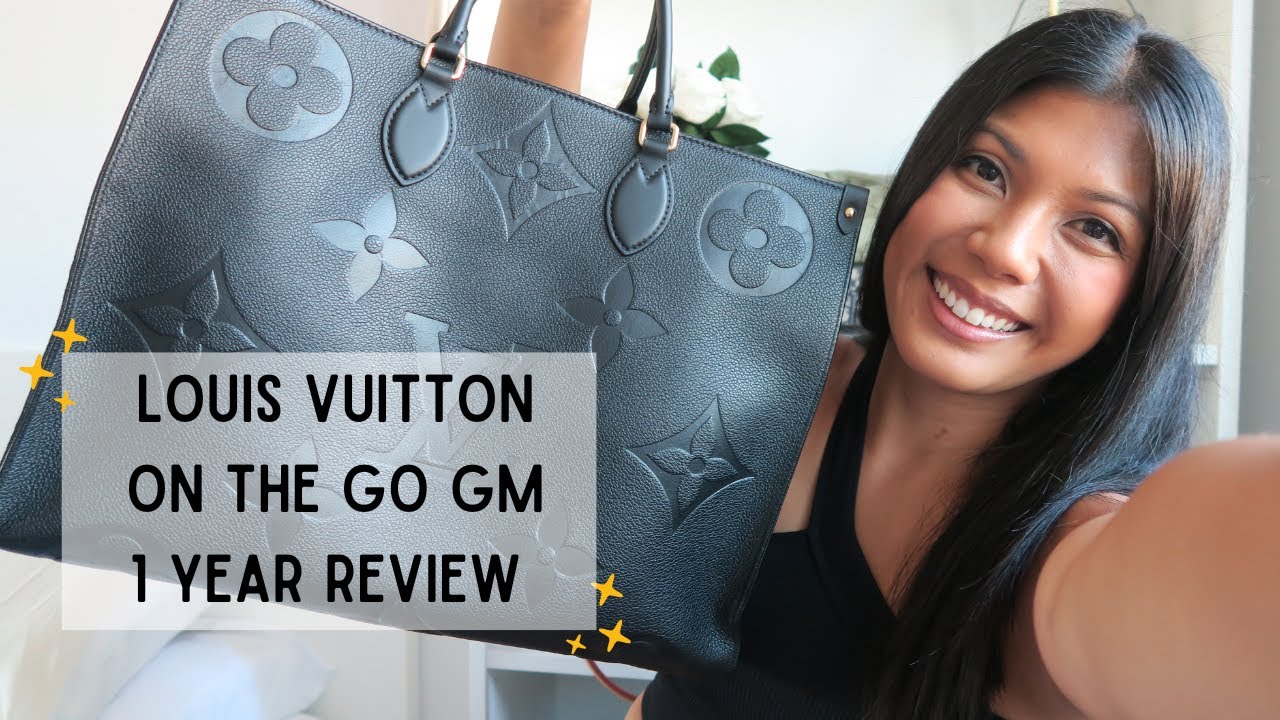 LOUIS VUITTON ON THE GO GM IN BLACK EMPREINTE LEATHER | 1 YEAR REVIEW + WEAR AND TEAR!