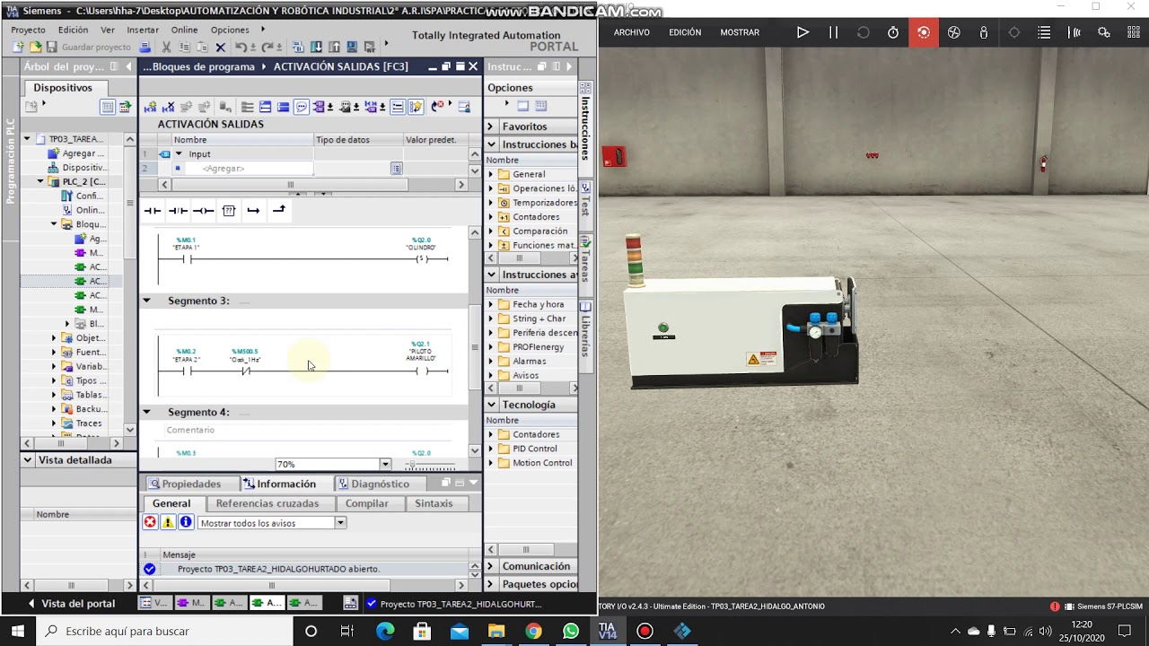 CONTROL DE MOVIMIENTO TEMPORIZADO DE UN CILINDRO TIA PORTAL Y FACTORY IO.