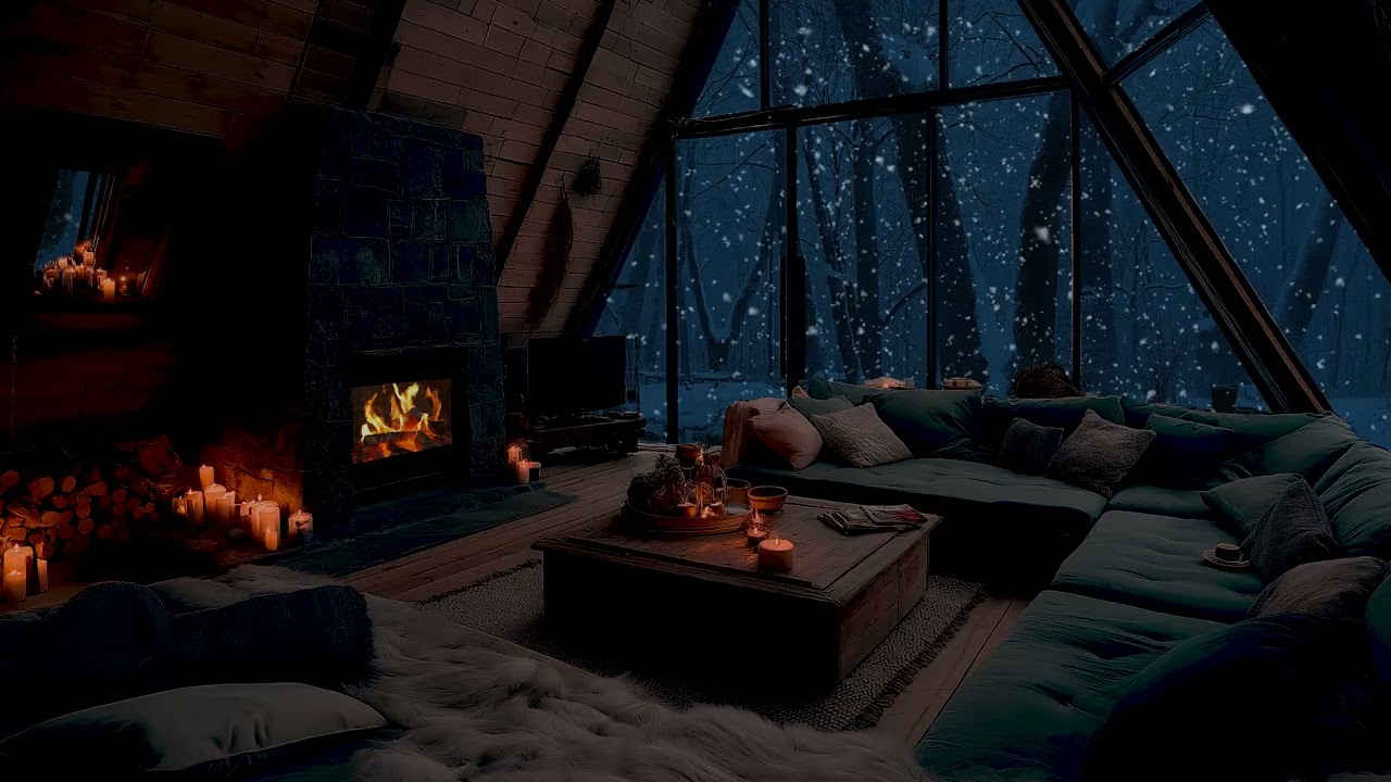 Peaceful Piano Music and Fireplace Crackling | Cozy Indoor Room Atmosphere for Relaxing Moments