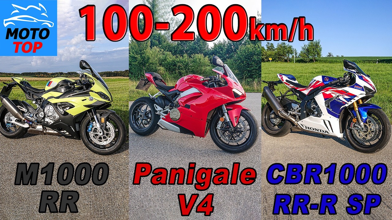 M1000RR vs Panigale V4 vs CBR1000RR-R SP - 100-200km/h ACCELERATION Comparison - Gopro GPS measured