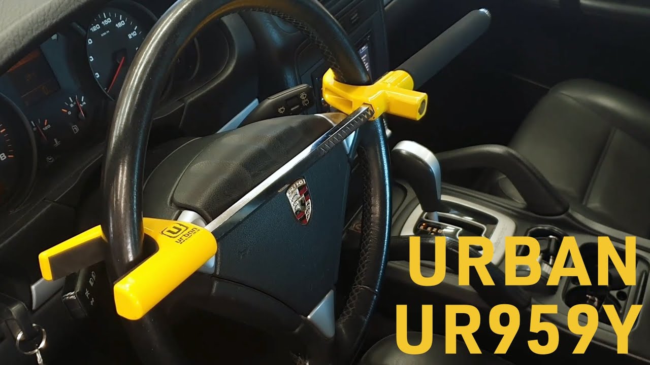 Urban UR959Y Trava Volante Carro Universal, Volante Não Danifica, Martelo Segurança Opcional