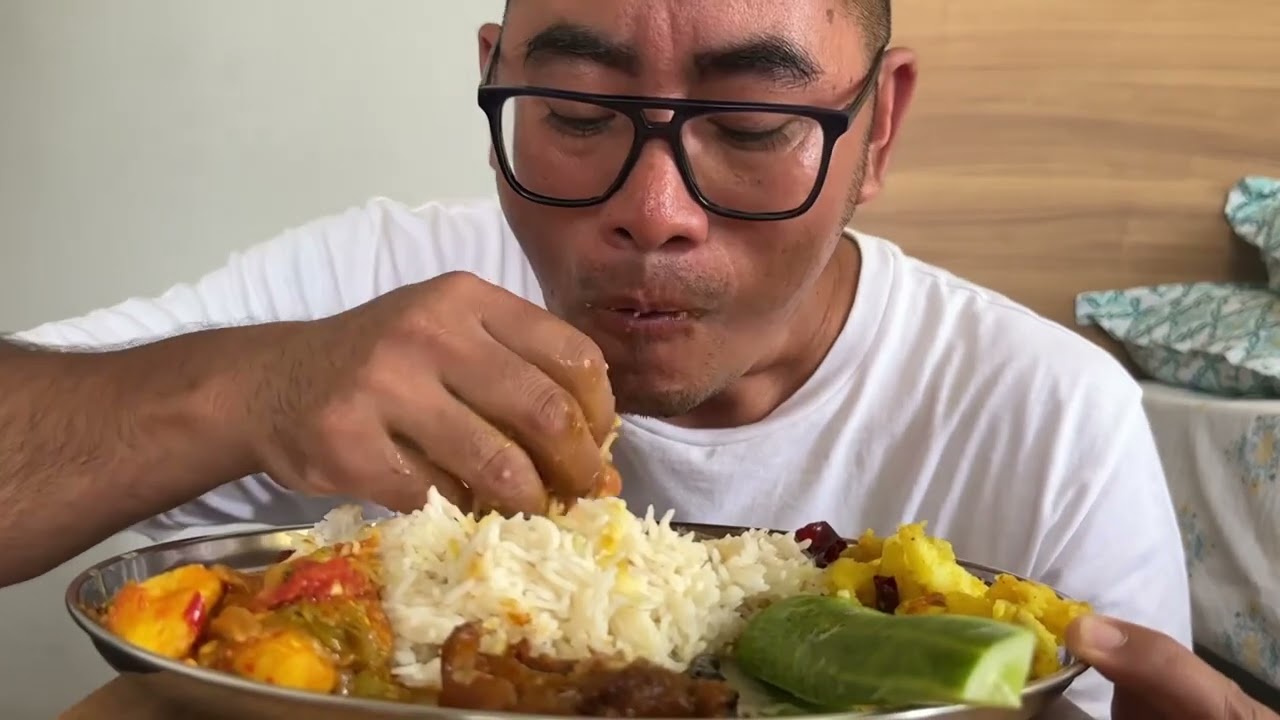 Dal bhat power 24 hour|| Nepali veg thali mukbang||homemade khana|Ghar kaa khana| #dalbhat #vegthali