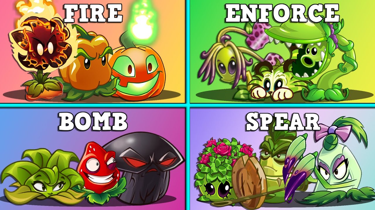 Random 4 Team Plants FIRE x ENFORCE x BOMB x SPEAR - Who Will Win? - PvZ 2 Battlez