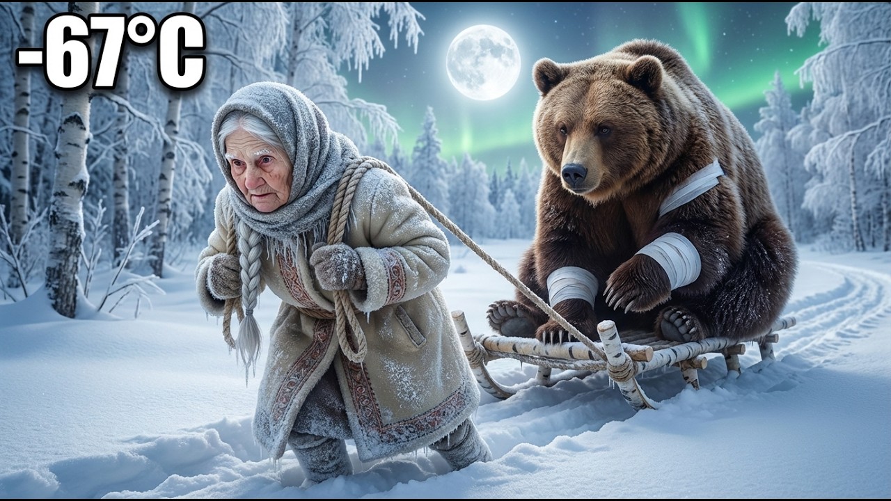 🐻 Wild Bear Lost a Fight With Tiger at -67°C — 80 Year Old Woman Pulled It Home on a Sled