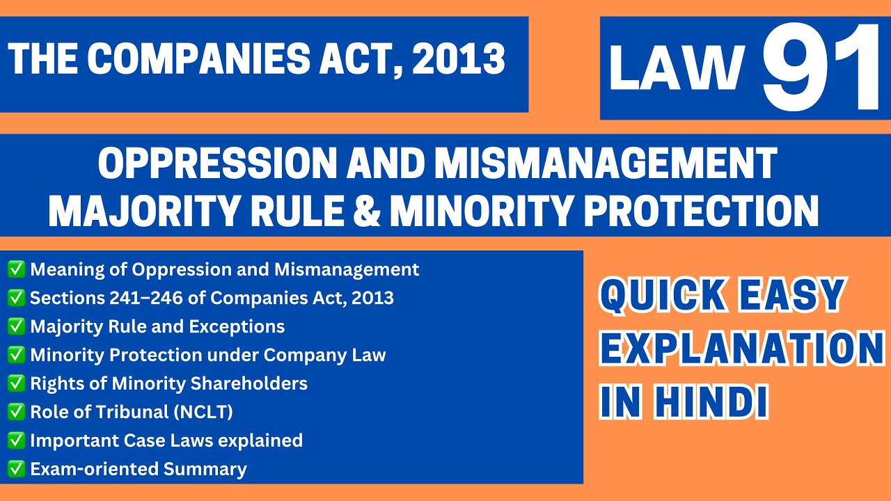 Oppression and Mismanagement | Majority Rule & Minority Protection | Company Law | LLB BALLB | LAW91