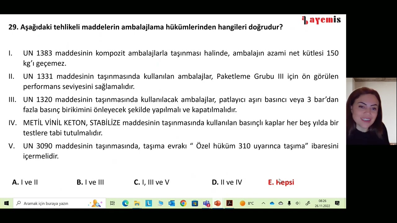 AYEMİS EĞİTİM KURUMU 17 EYLÜL 2022 ADR TMGD SINAV SORULARI (Part6)