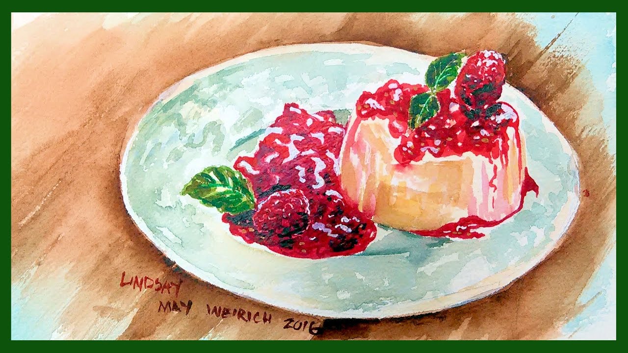 Sweet Raspberry Dessert in Watercolor REAL TIME Tutorial