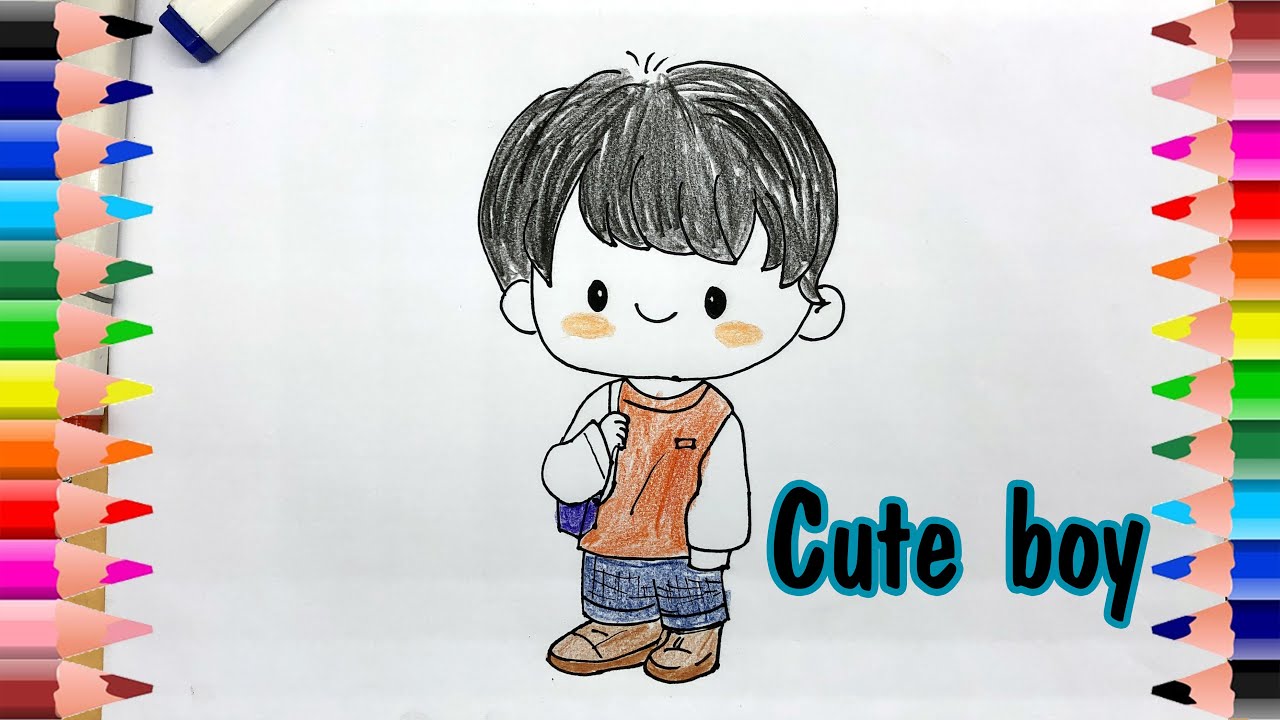How to draw a cute boy - Cute boy drawing step by step - Cute boy coloring