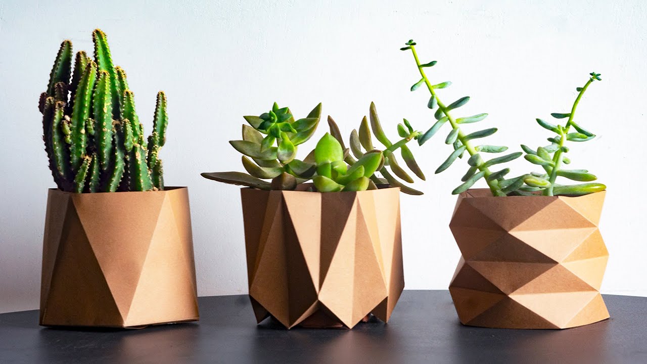 3 DIY Paper Flower Vase - How to make an Origami Vase - DIY Room Decor