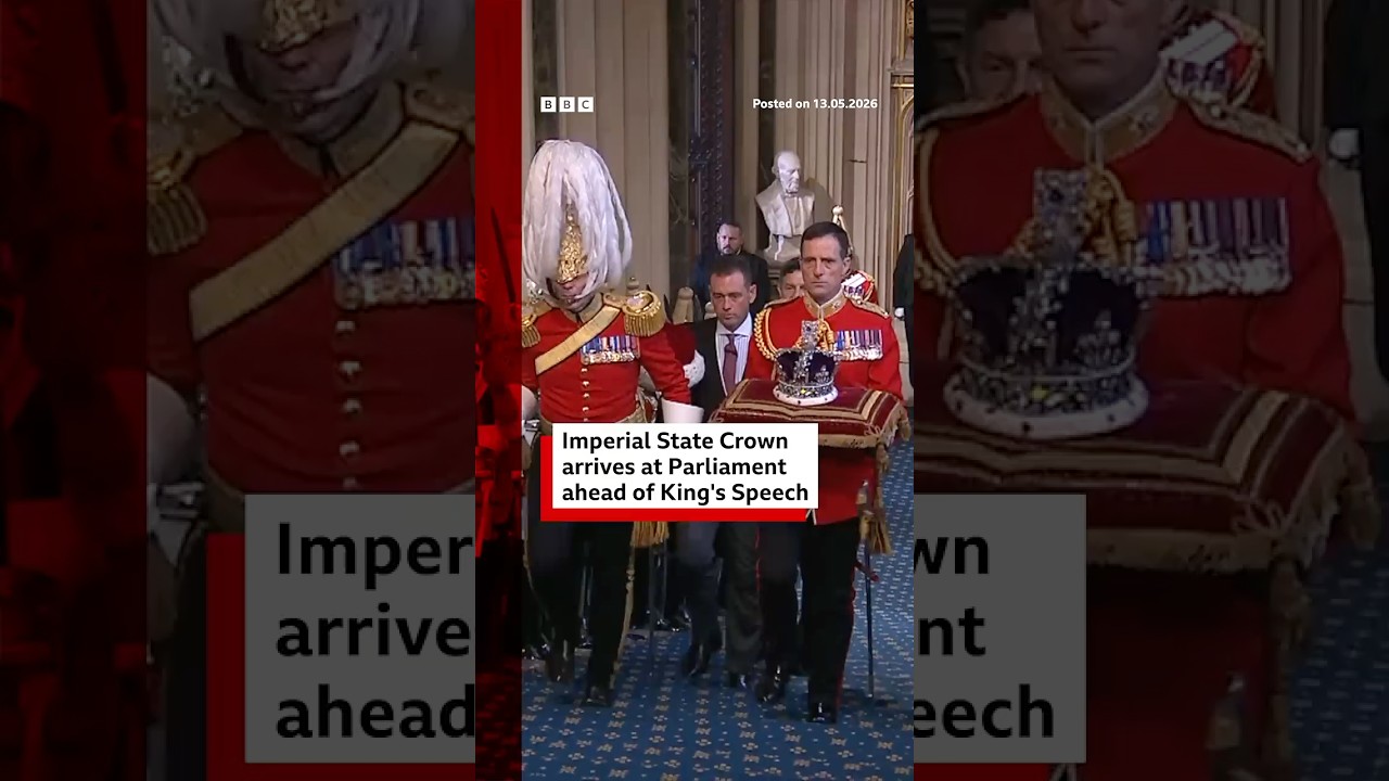 Imperial State Crown arrives at Parliament ahead of King's Speech. #KingCharles #BBCNews