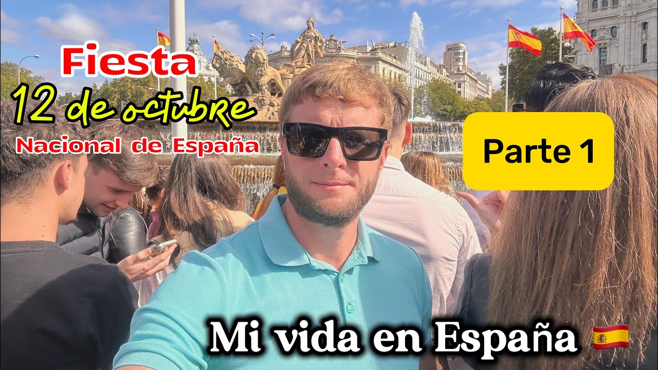 España celebra el Día de la Fiesta Nacional con desfile militar. El Paseo Del Prado y Cibeles