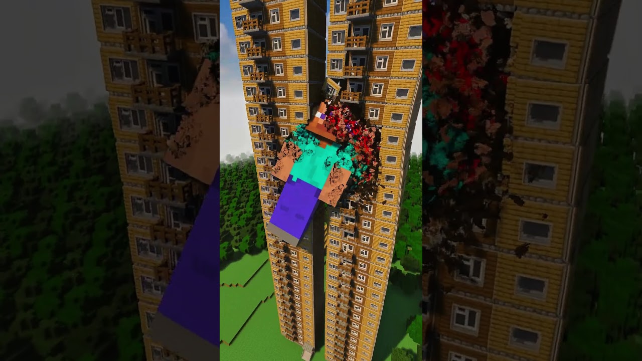 Tiny To Mutant Steve Versus 2 Minecraft Towers  #minecraft #teardown