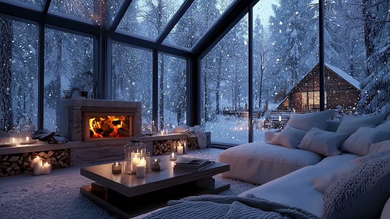 🎹 Focus Piano Winter Lounge 🔥 Soft Fireplace Sounds & Snowy Night for Deep Work