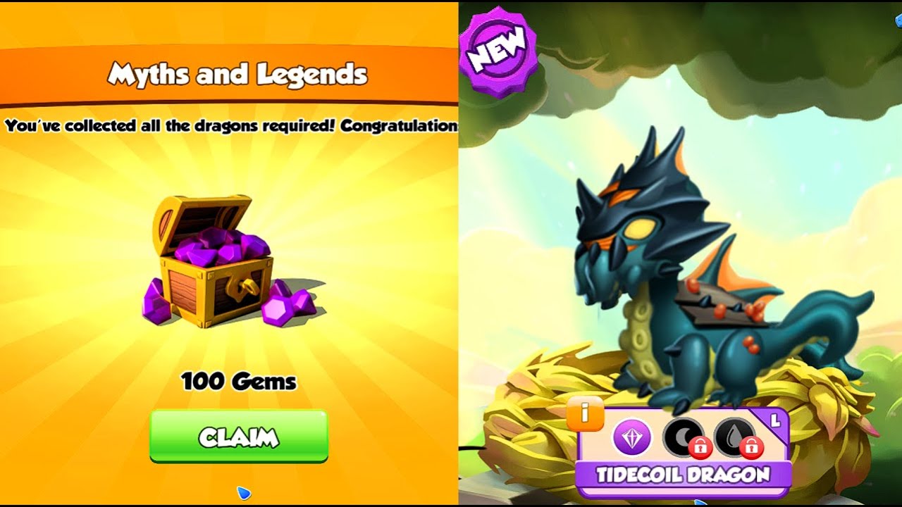 Hatched Tidecoil Dragon-Dragon Mania legends | 100 gems collection rewards | DML