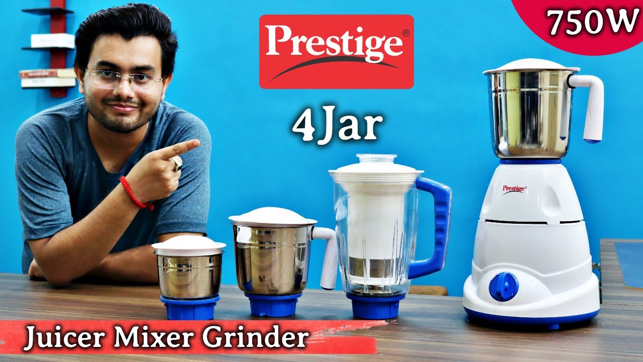 Prestige Plus Atlas 🔥  750 W Juicer Mixer Grinder (4 Jars, Blue, White)