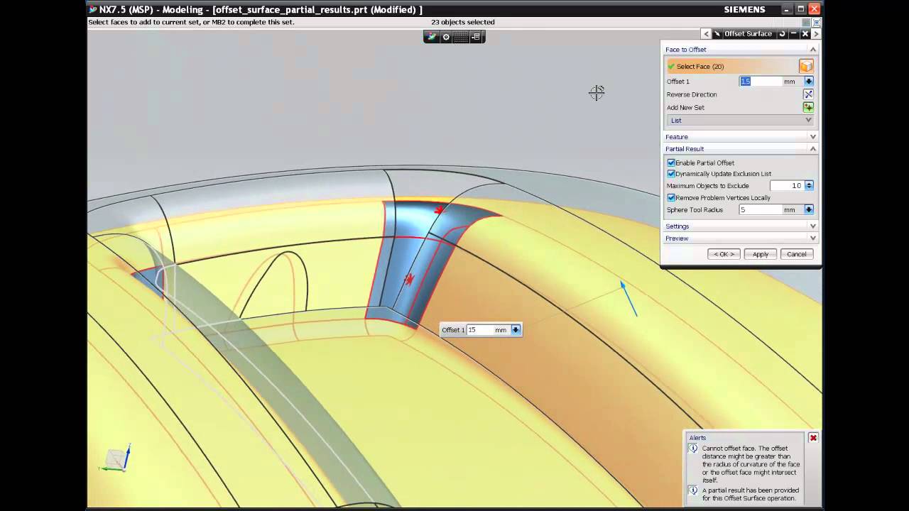 NX 7.5 Offset Surface Partial Result