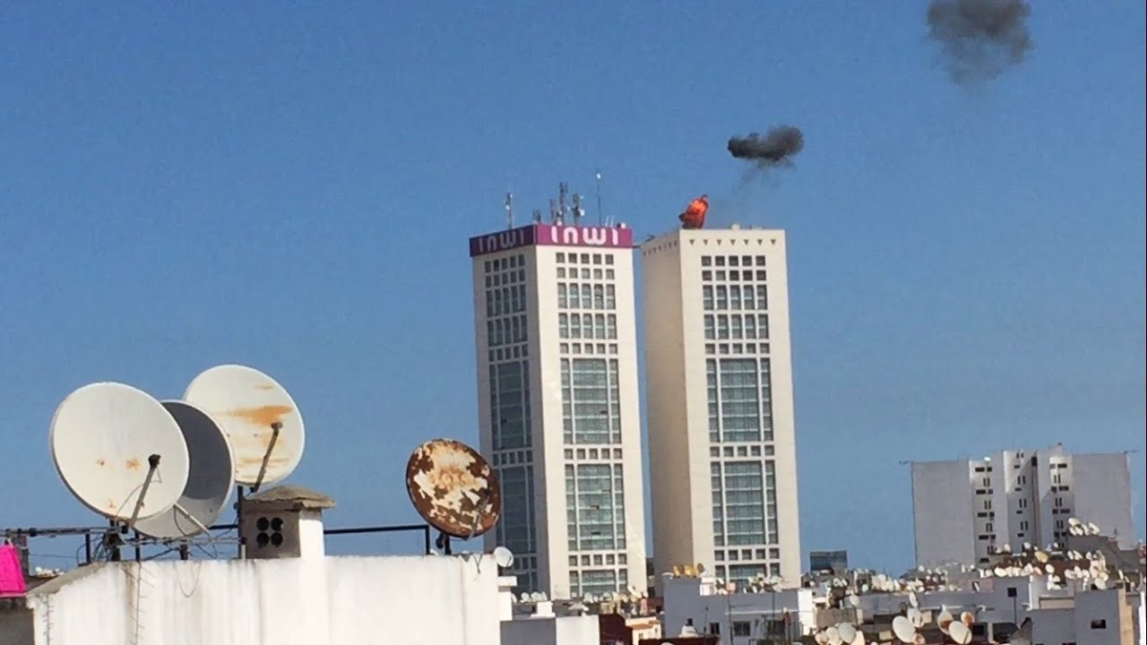 Explosions et h&eacute;licopt&egrave;re au Twin Center de Casablanca pour les besoins d'un film