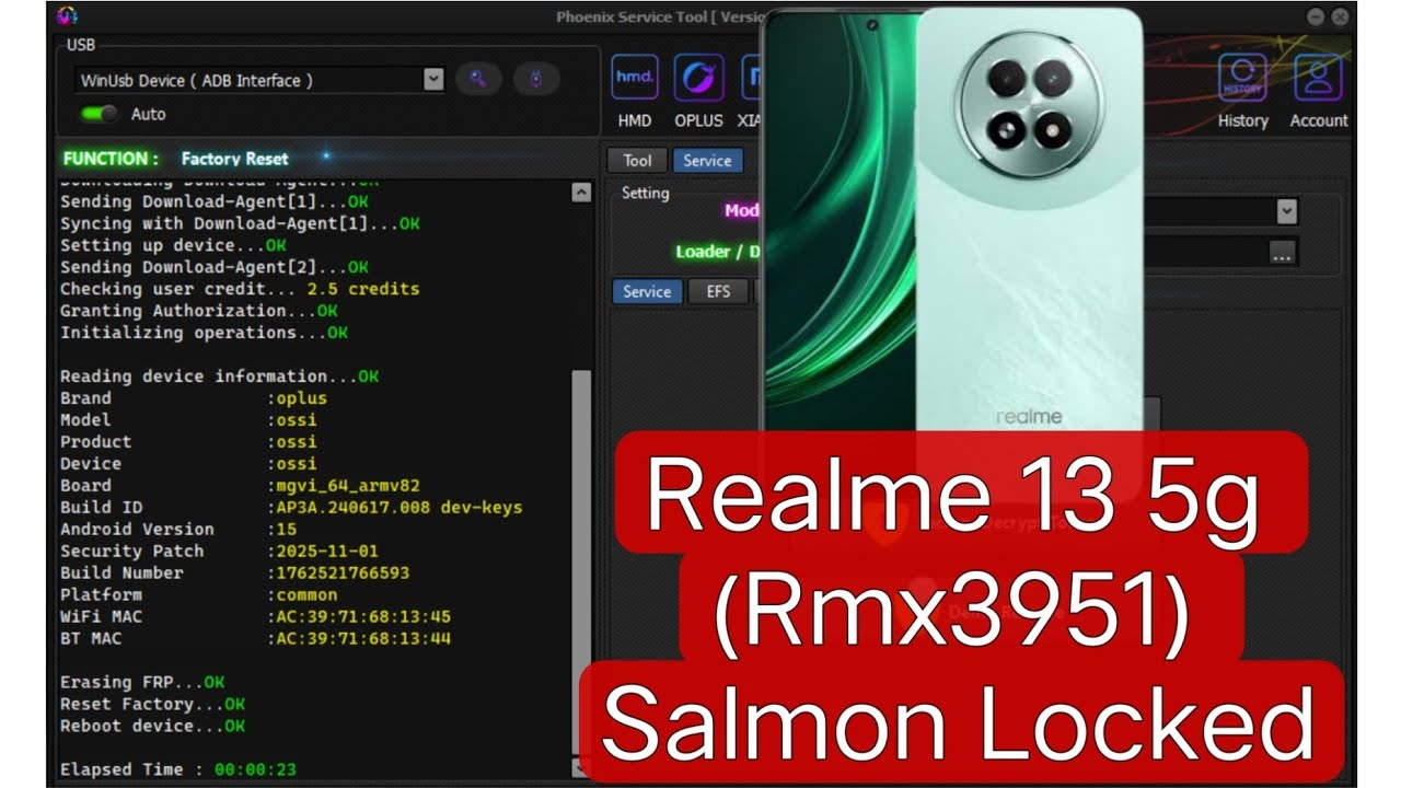 Realme 13 5g (Rmx3951) Salmon|Payjoy|Billiease|Mdm|Finance Locked Removed By Phoenix Service Tool
