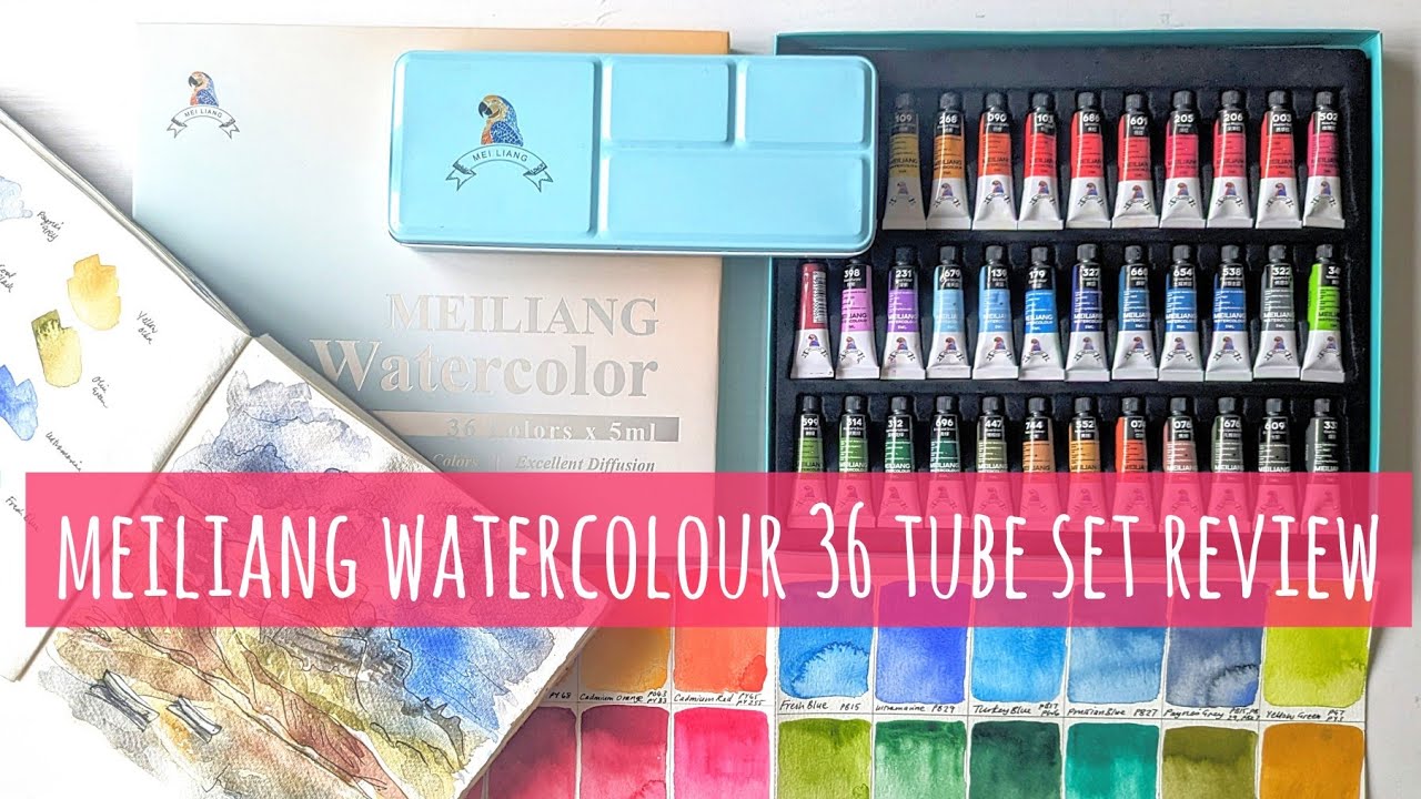 Paul Rubens Meiliang Watercolour 36 Tube Set Swatch, 'Splodge & Scribble' Painting & Review