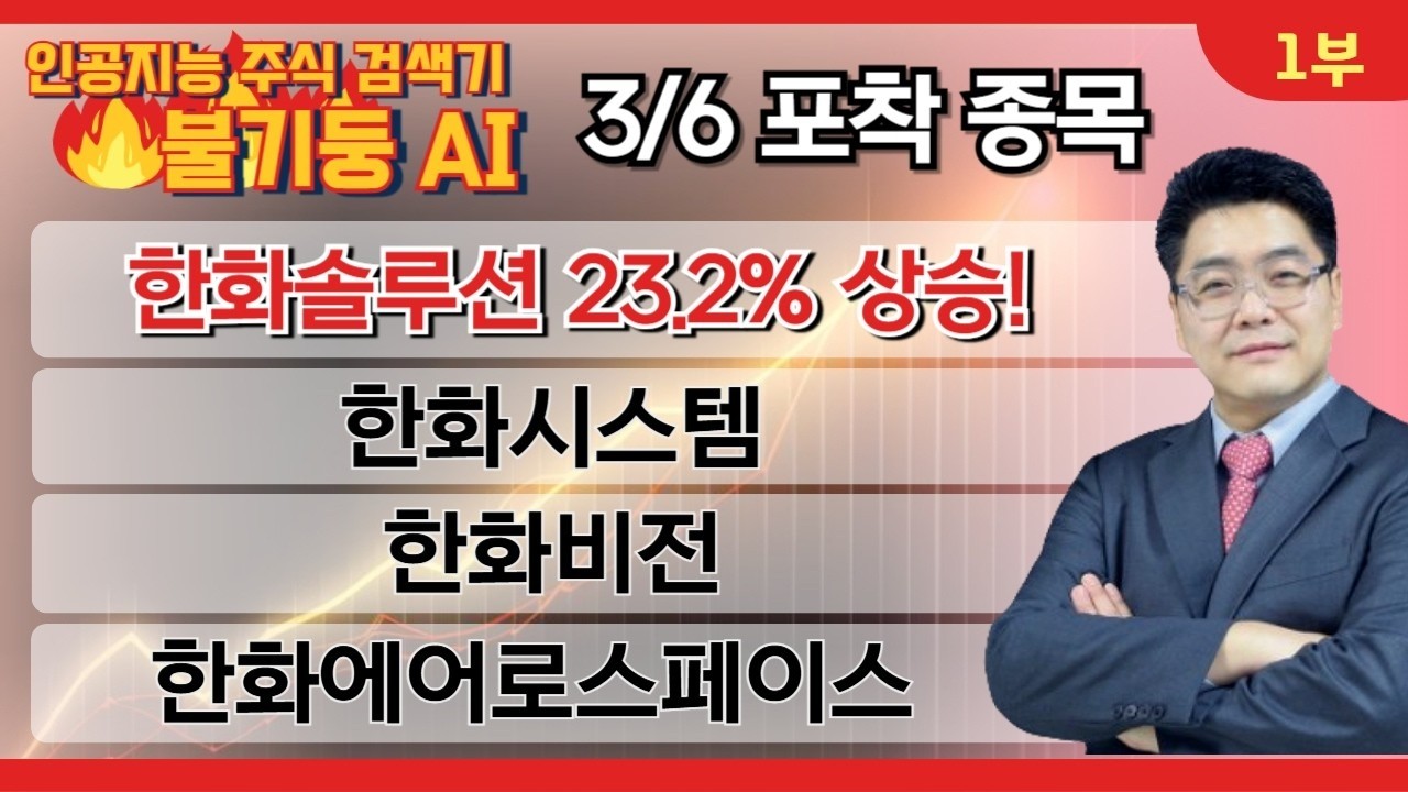 윤정두 대표의 '불기둥AI' 종목검색기 당일 포착 종목 #한화솔루션 #한화시스템 #한화비전 #한화에어로스페이스 [26.03.09 윤정두의 주식투시경 시즌9 1부]