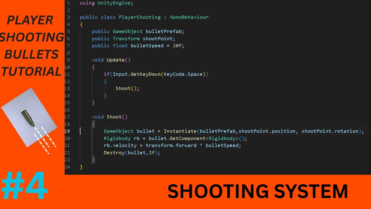 Player Shooting Bullets| Shooting System In Unity Tuorial| Unity #4