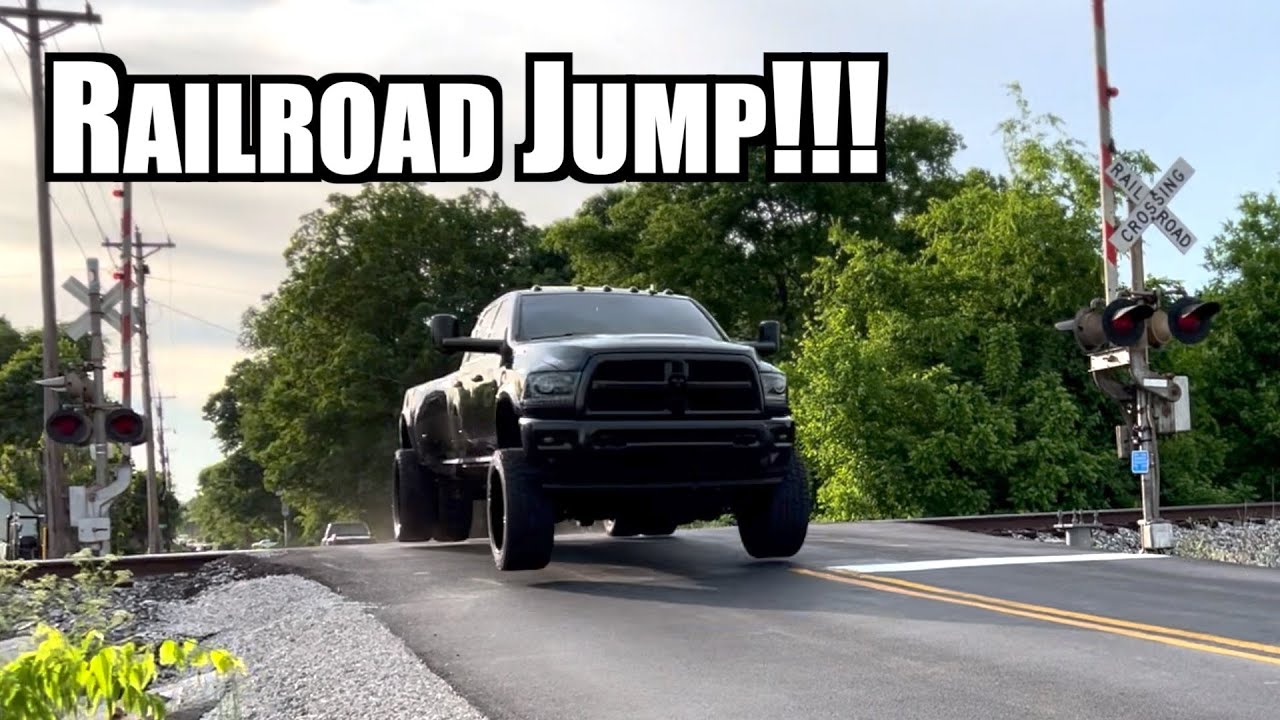 JUMPING My RAM 3500 With PreRunner Suspension Across Railroad!!!
