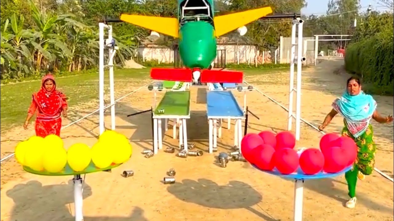 A wonderful competition was held yesterday in the funny game of balloon bursting between two women