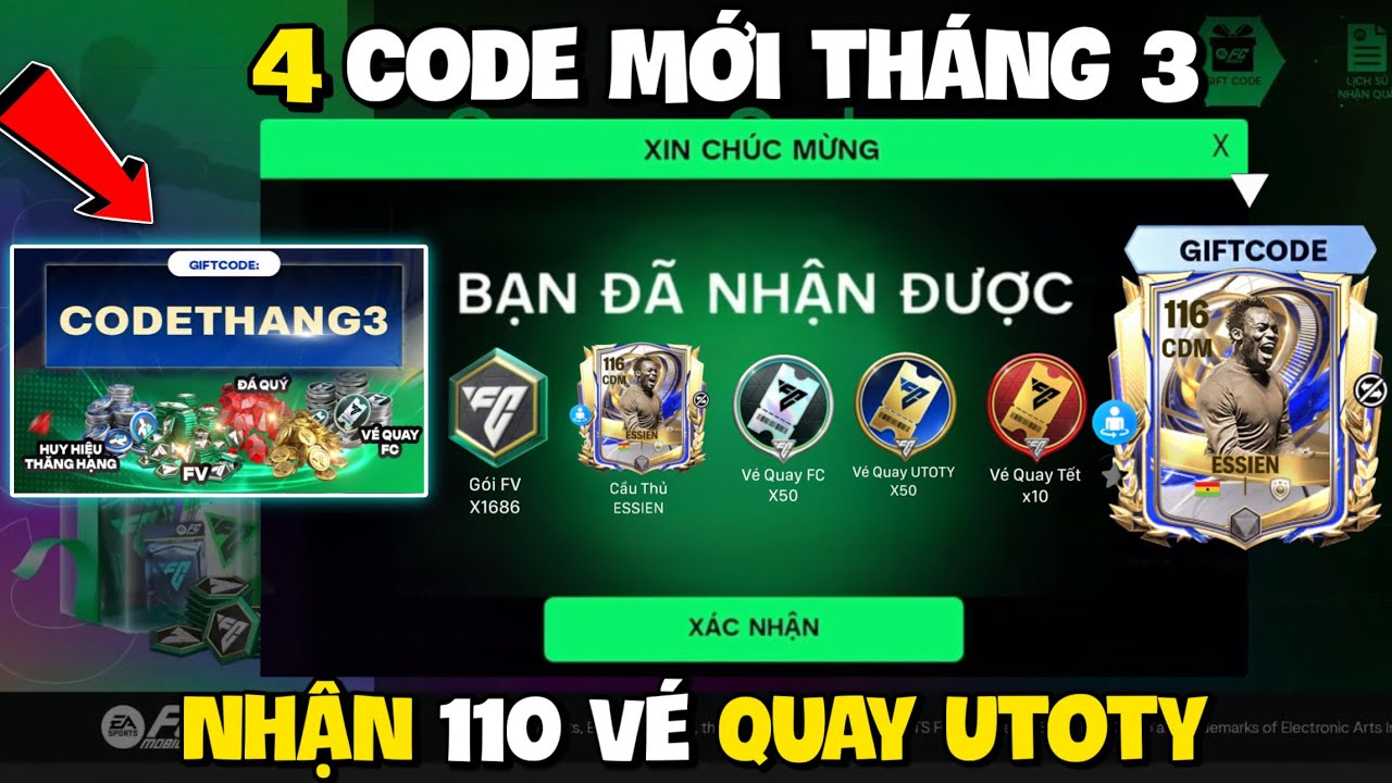 Nhập 4 Code Fc Mobile VN Mới Nhất Tháng 3 Nhận Vé Quay UTOTY Và Pack Cầu Thủ Miễn Phí