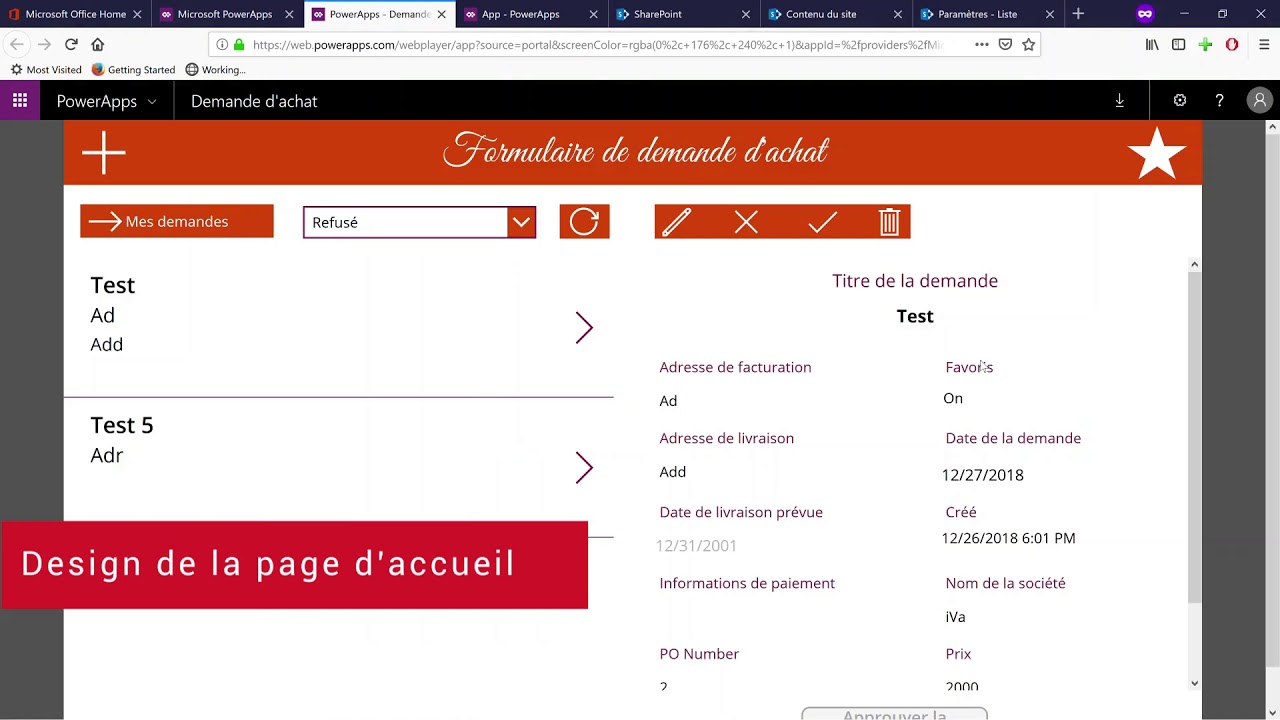 Créer une application de demandes d'achats sur PowerApps