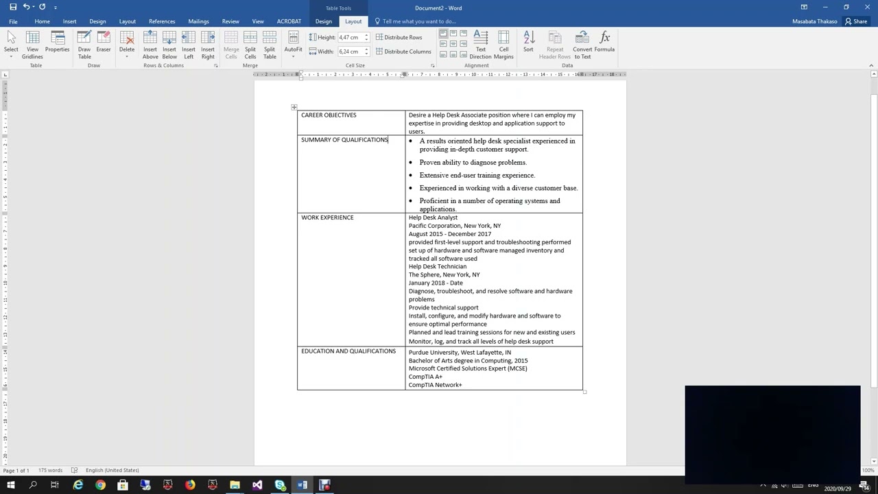 MS Word Resume