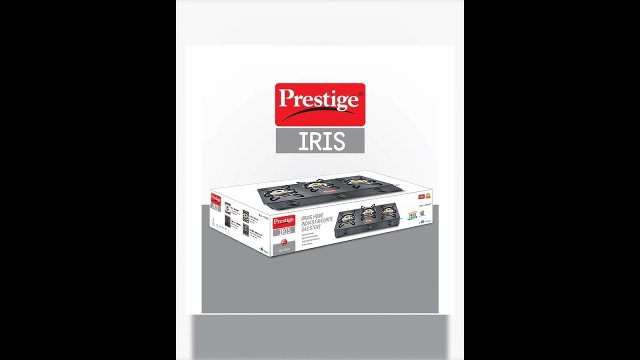 Prestige IRIS Toughened Glass-Top 3 Brass Burner LPG Gas Stove | Black Spill Proof Design | Ergon...