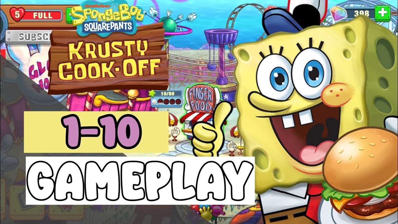 FINGER FOOD GLOVE WORLD Level 1-10 - SpongeBob: Krusty Cook-Off - Gameplay Walkthrough