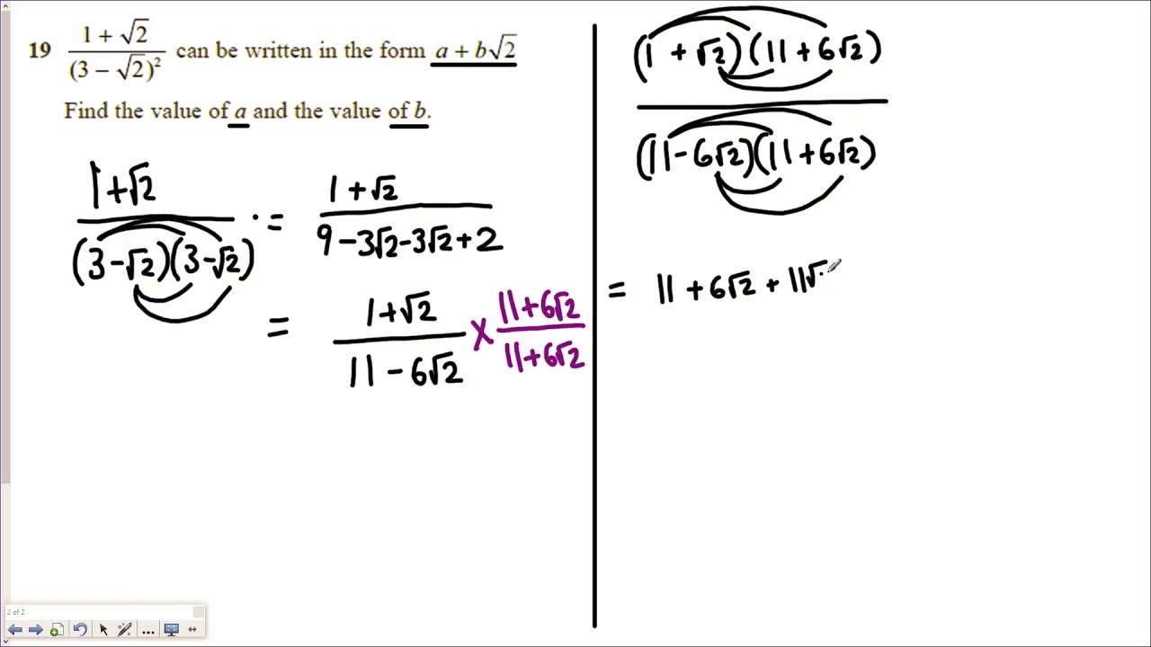 Edexcel Mock set 3 Higher P1 Q19 Grade (6-9) 'Rationalising the Denominator'