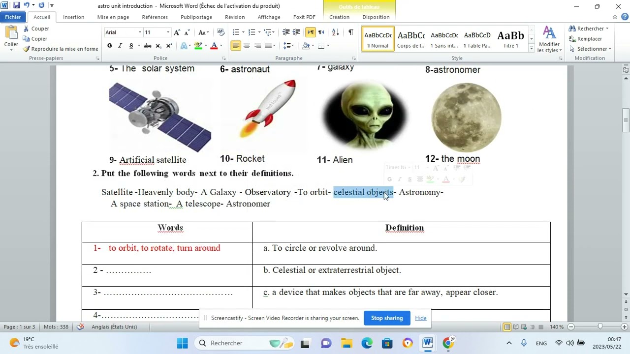 شرح اهم مفردات الوحدة astronomy   لجميع الشعب العلمية والتقنية  