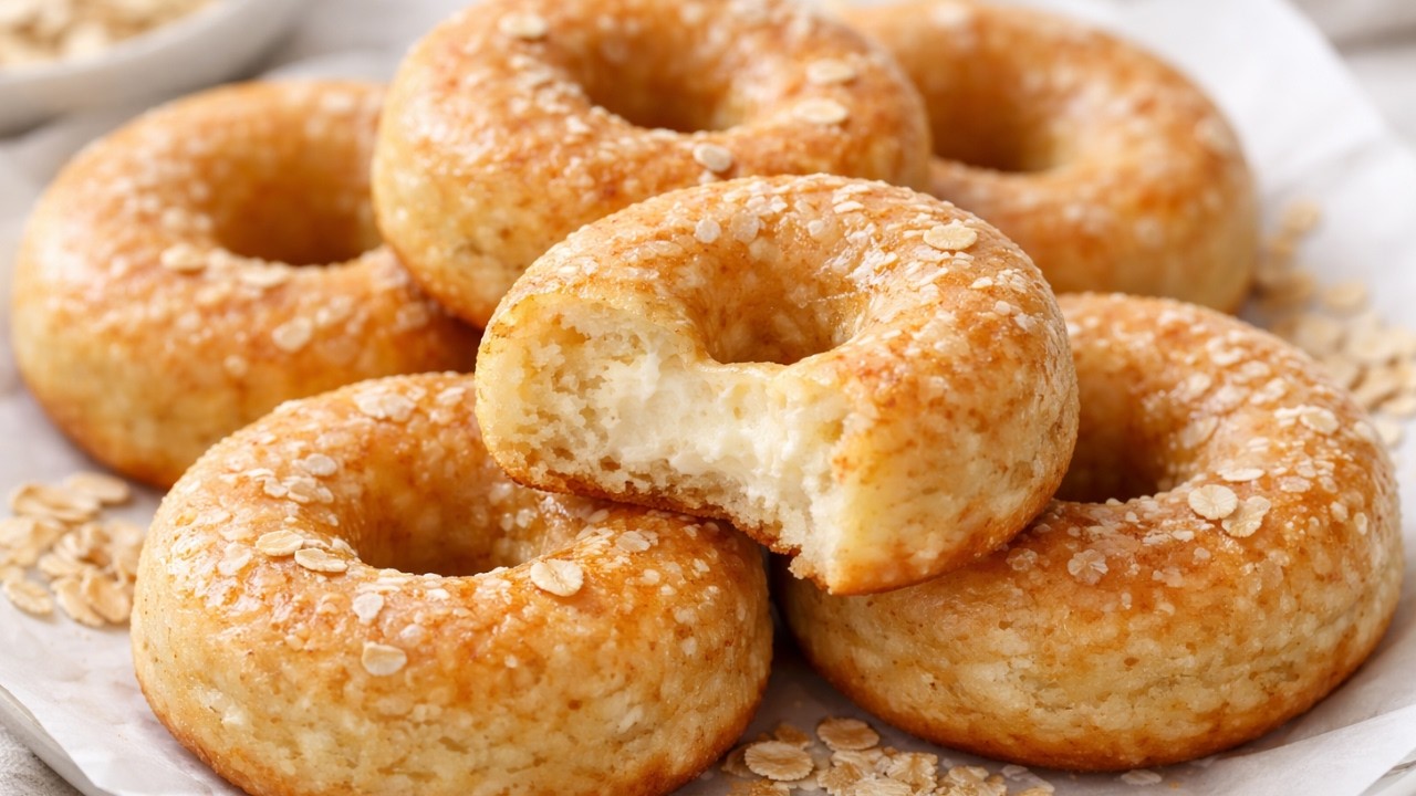 2 Bananen und Haferflocken ergeben die weichsten und ges&uuml;ndesten Donuts (ganz ohne Mehl!)