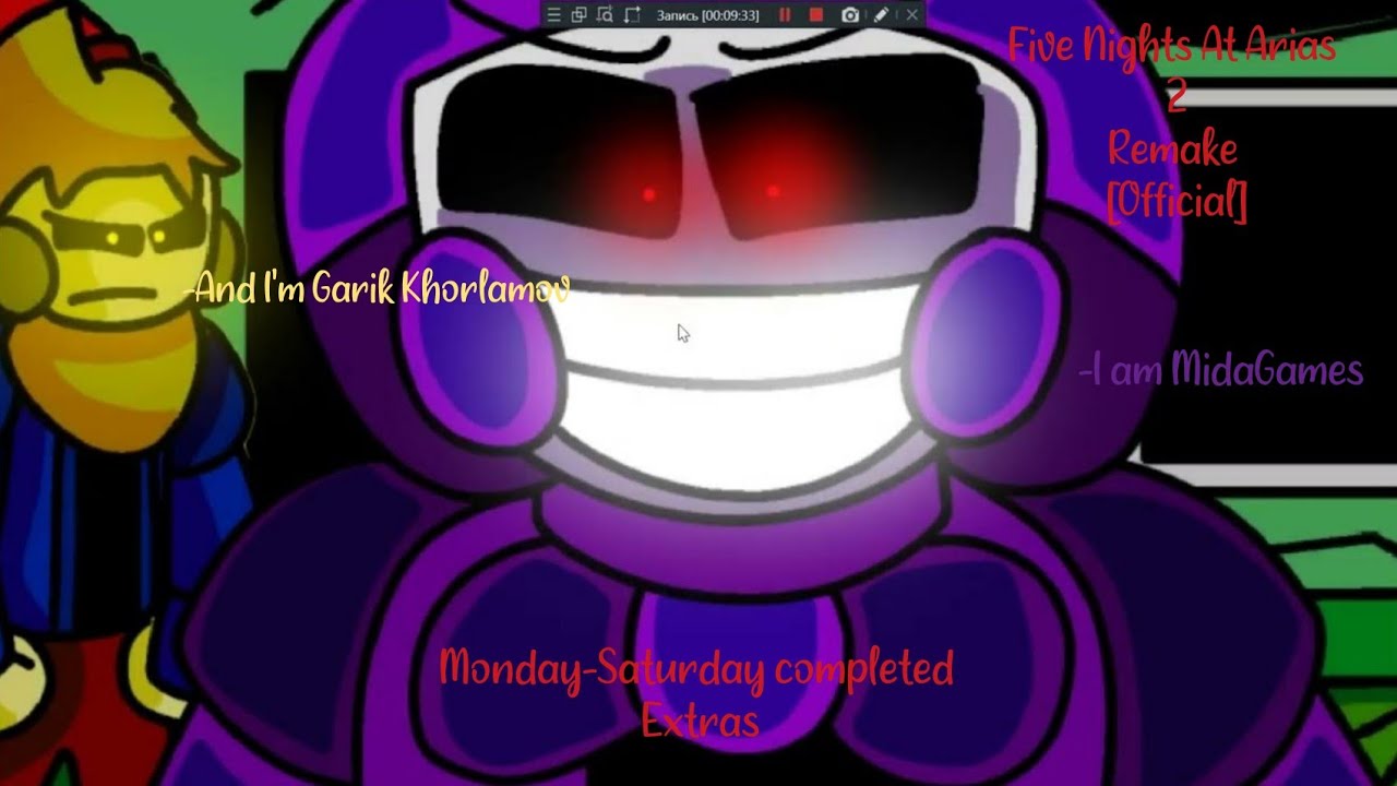 (Five Nights At Arias 2 Remake (Official))(Monday-Saturday (8/10 mode) completed+Extras)