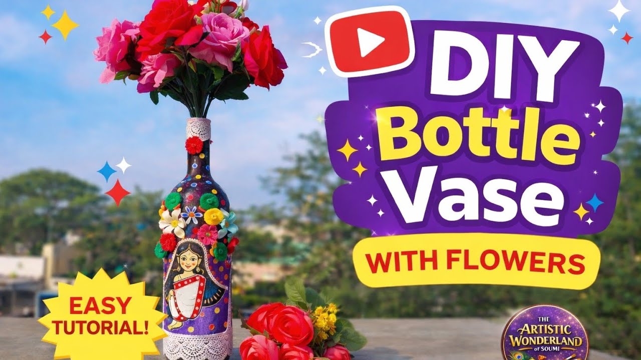🌸 Turn Old Bottle into Beautiful Flower Vase | Easy DIY Home Décor