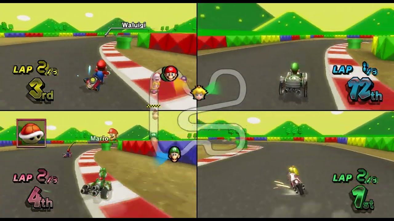 Mario Kart Wii - 4 Players 150cc Lightning Cup Grand Prix (Mario, Luigi, Yoshi, Peach Gameplay) [HD]