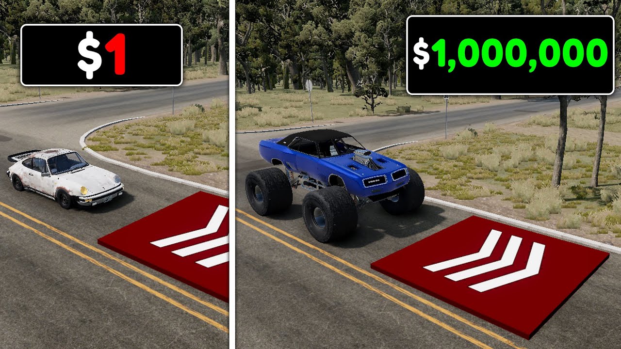 $1 vs $1,000,000丨Cars VS 500 MPH Speed Boost #1 - BeamNG.Drive Challenge
