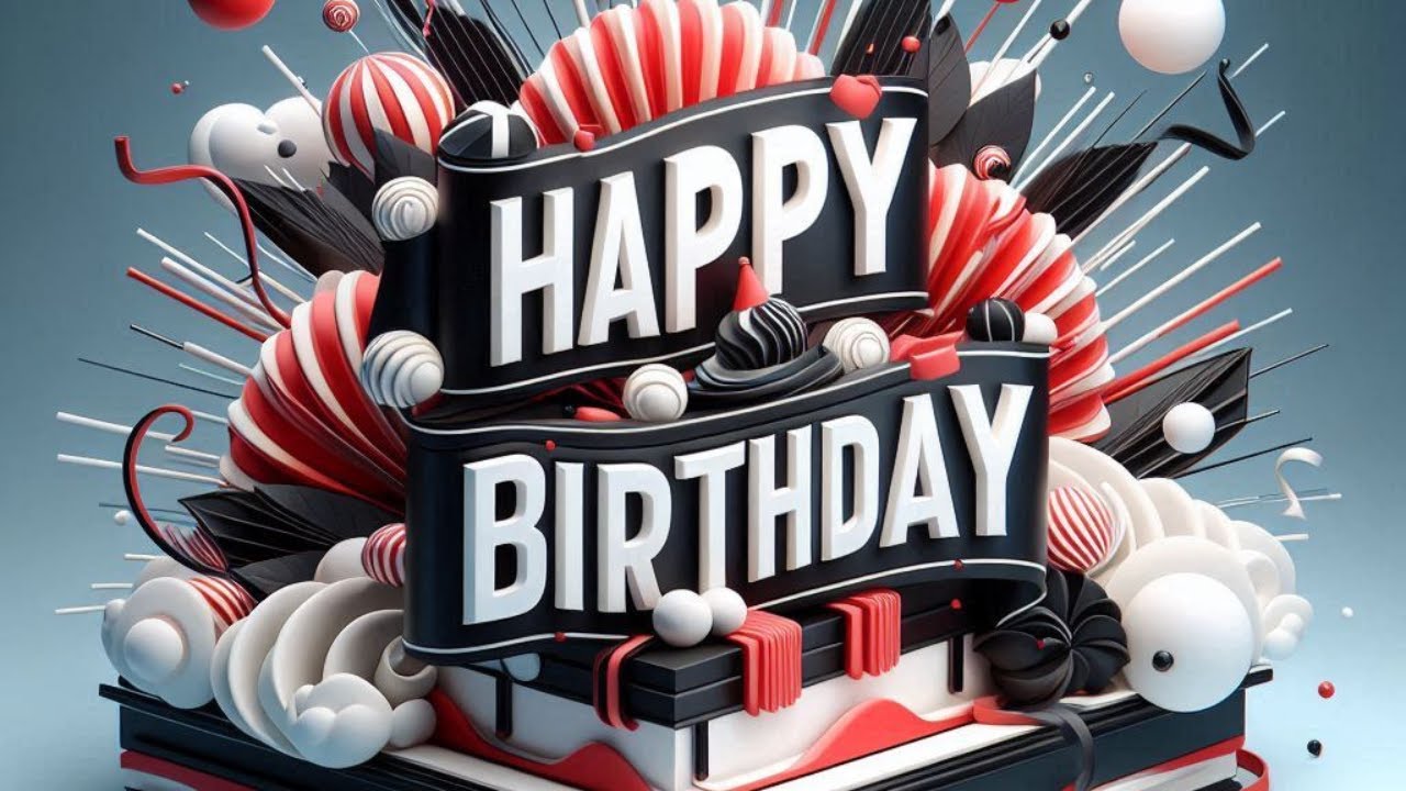 2 hr Happy Birthday Screensaver | Red Black White  | Birthday Banner