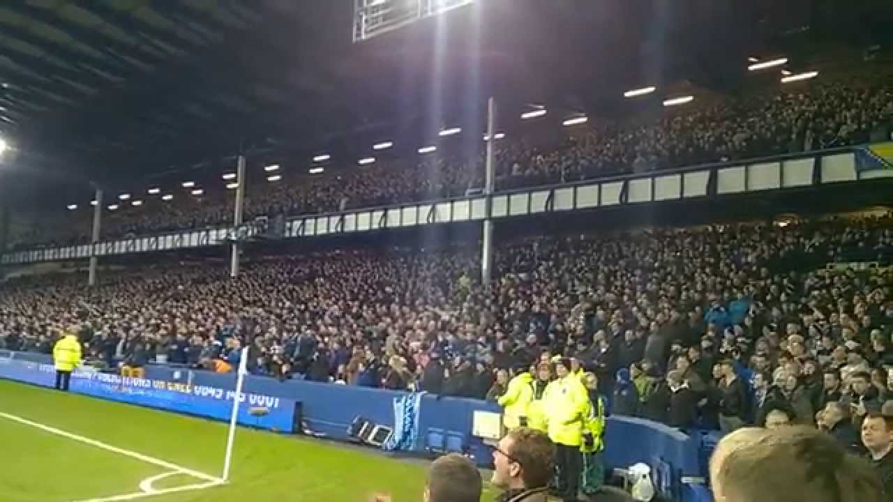 everton fans singing at kickoff v liverpool. 7th feb 2015