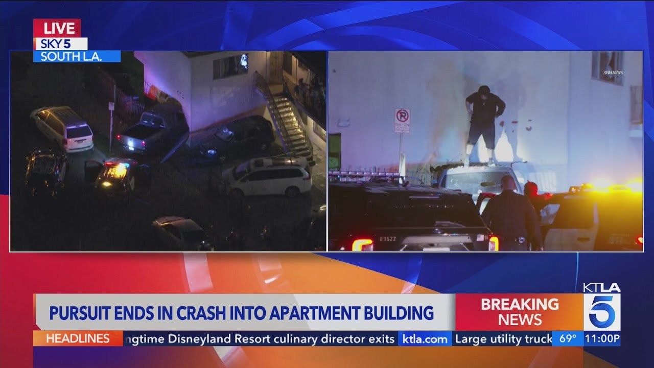 Pursuit ends in crash into L.A. apartment building