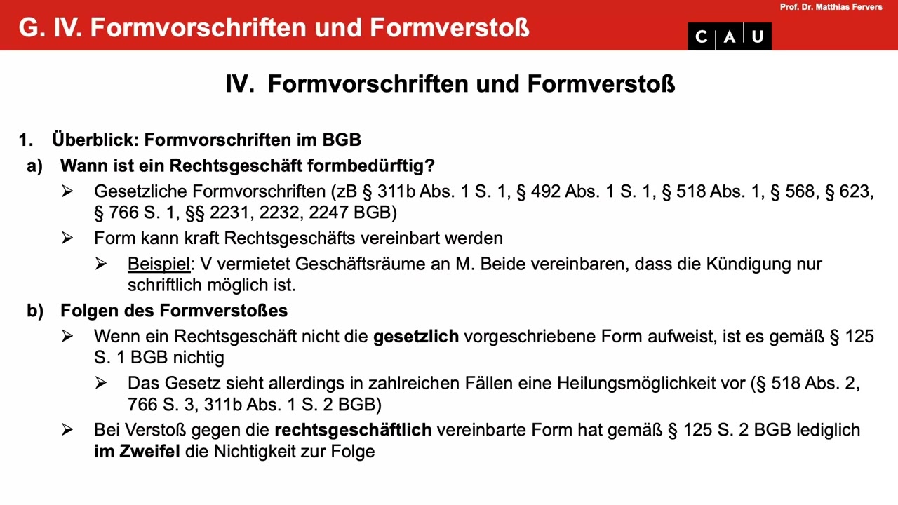 BGB AT – Folge 21 (Formvorschriften und Formzwang)